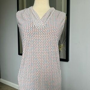 Talbots White and Blue Patterned Top